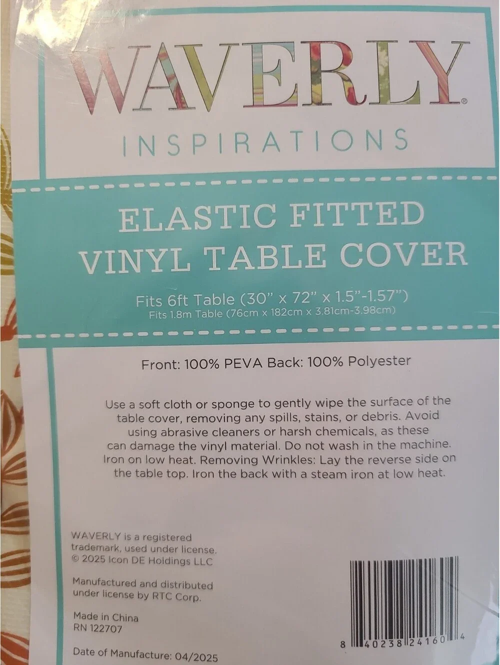 Waverly Inspirations Elastic Fitted Vinyl Table Cover 30 In X 72 In